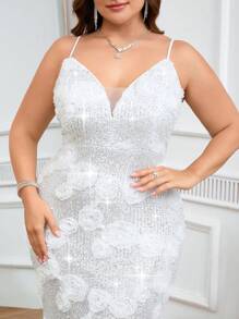 Coutiva 大码女式串珠亮片装饰正式晚礼服（大量串珠），派对礼服，适合婚礼宾客 - 白色 - 查看 2