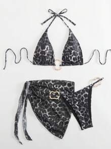 Swim SXY 女士豹纹比基尼泳装套装，性感修身，适合海滩度假 - 彩色 - 查看 6
