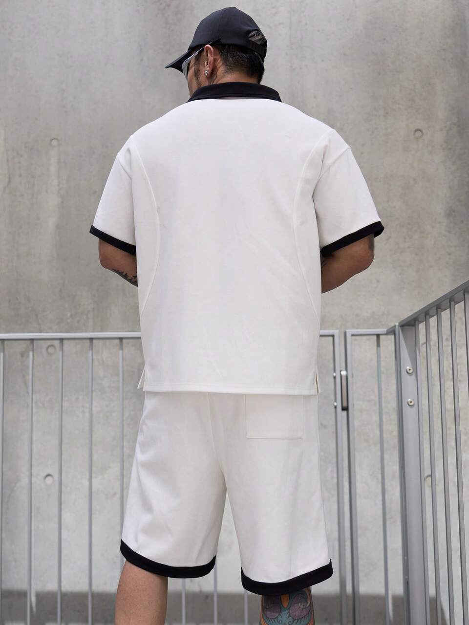 Summer Letter Print Patchwork White Sports Style Men's T-Shirt Set