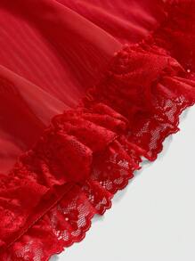 ROMWE Kawaii Romantic Sexy Resort Style Lace & Mesh Panel Dress Suit For Women - Red - View 4