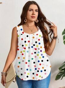 EMERY ROSE 彩色波尔卡圆点印花加大码吊带背心和背心，适合夏季 - 白色 - 查看 3