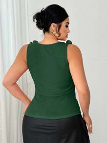 Elenzga 大码女式 3D 花卉装饰罗纹方领吊带背心，情人节款