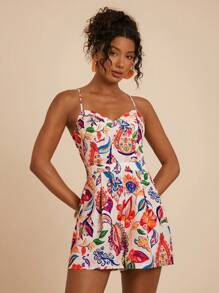 Travachic Women's Vacation Casual Floral Print Camisole Romper - Multicolor - View 4