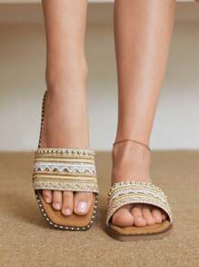 Styleloop Sandalias planas deslizantes para mujer, de moda para exteriores, reuniones en el hogar, interiores, viajes, playa