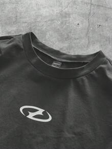 AXEPEAK 男士针织休闲日常宽松短袖拼布 T 恤，夏季，街头潮流必备 - 深灰色 - 查看 3