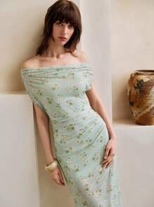 Arave Vestido de verano con diseño floral margarita en estilo francés con volantes, fruncidos y detalles de malla