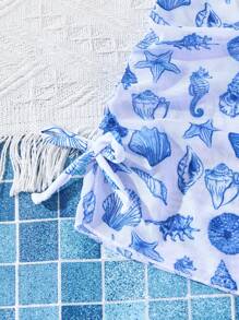 3pcs Tween Girls Fashionable Shell Print Bikini Sets - Multicolor - View 5