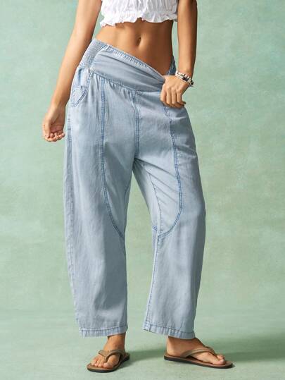 Bohemela Boho Summer Outfits For Women/ Summer Clothes Solid Color Woven Women's Jeans Pants, Fashionable For Summer Baggy Jeans Woman Petite Jeans For Women