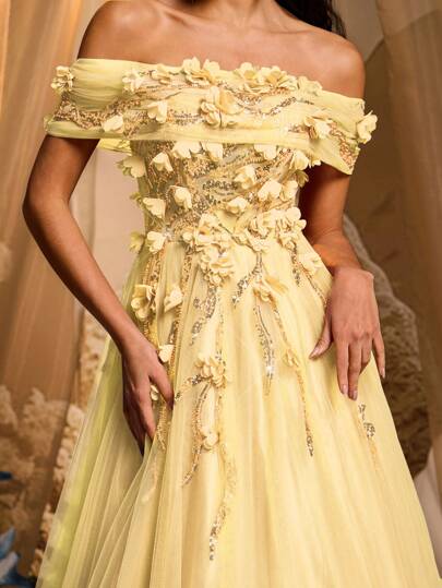 Glamrae Elegant Luxurious 3D Floral Embroidered Lace Mesh Patchwork Fluffy Ball Gown Maxi Skirt, Suitable For Weddings, Parties, Dating, Prom, Banquets (Heavy Embroidery Version)