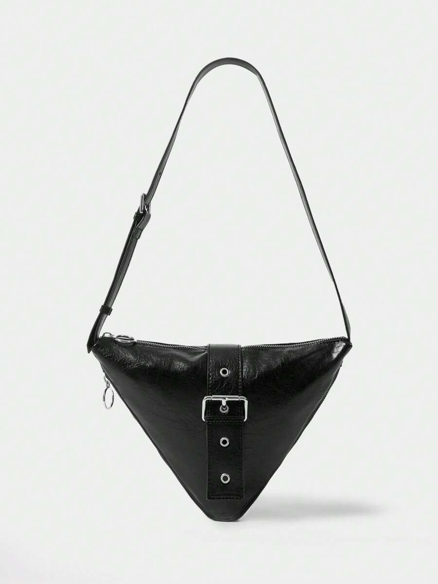 SHECARRY 时尚百搭简约三角形休闲单肩包 - 黑色 - 查看 1