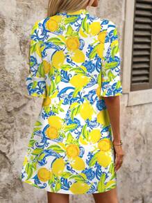 SHEIN Clasi Vestido corto amarillo con estampado de limón para mujer en verano - Multicolor - Ver 2