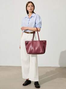 SHECARRY Women's Fashionable Daily Commute Large Capacity Shoulder Bag - Burgundy - View 7