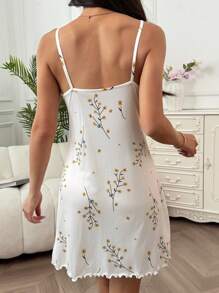 CottageSlumber Romantic Ditsy Floral Pattern Knit Slip Dress For Women Perfect Summer - Apricot - View 2