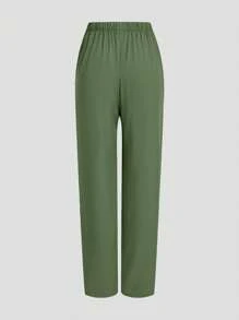 TaskEZ Uniform Set: V-Neck Short Sleeve Tailored Blouse And Drawstring Straight Leg Casual Pants, Scrub Sets - Mint Green - View 5
