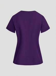 TaskEZ 制服套装：V 领短袖修身衬衫、抽绳直筒休闲裤、手术服套装 - 紫羅蘭色 - 查看 9