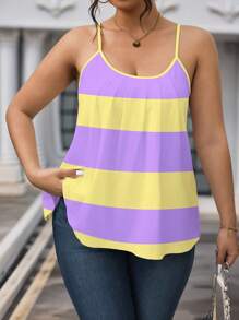 Calvaya Camiseta gráfica casual de verano/primavera con bloque de color y empalmado para mujer de talla grande y top de tirantes - Multicolor - Ver 3