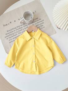 SHEIN LMoss Kids Babygirl 百搭玫瑰黄领长袖衬衫，秋冬 - 黃色 - 查看 4