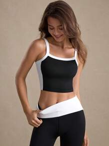 Eassivo Eassivo 1pc Contrast Trim Racerback Tank Top, Basic Style Black With White Trim, Seamless Design For Fitness - Multicolor - View 5