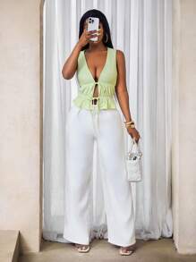 BamGleam حماالة نسائية بلون أحادي وملمس منسوج مع أشرطة - أصفر - مشاهدة 3