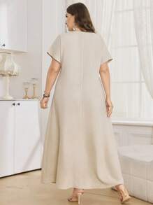 Al Najma Robe à manches mixtes avec garniture de franges dans le style arabe pour femmes grandes tailles - Nude - Voir 2