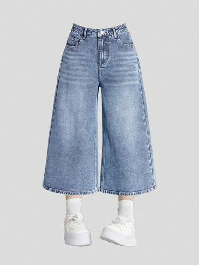 SHEIN Teen Girls Low Rise Baggy Jeans For Girl Calf-Length Pants Vintage Loose Jeans Y2k Streetwear Oversize Shorts Denim Pants Fashion Trouser Summer Fall Winter