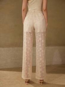 MOTF PREMIUM LACE FLORAL PATCHED SUIT PANTS - Apricot - View 4