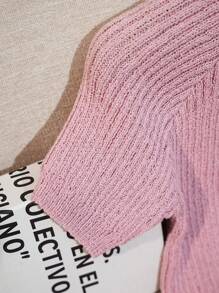 Spring/Summer Solid Color Short Sleeve Lace-Up Knit Sweater For Women Knit Pullover Fall Winter - Mauve Purple - View 4