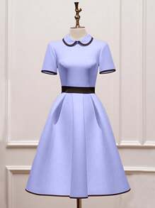 Franclia Women's Fashionable French Style Waist Cinched Contrast Color Dress, Spring/Summer - Mauve Purple - View 1