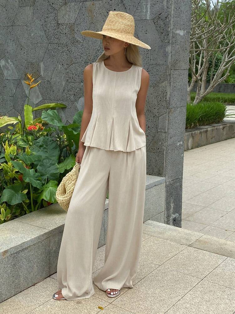 Women Two Pieces Outfits For Daily Wear Linen