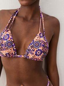 Maija Women Neck Halter Swimsuit Set With Triangle Bikini Bottoms - Multicolor - View 3