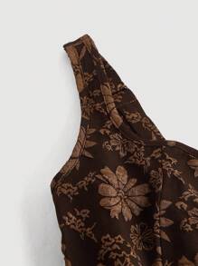 SHEIN MOD 棕色复古宫廷风提花女装夏季女装新娘伴娘服返校服新娘送礼会礼服 - 棕色 - 查看 3