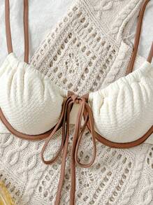 Sweetra 女士度假海滩拼色荷叶边泳衣上衣