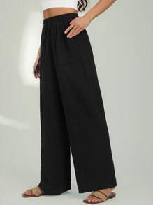 SHEIN Tall Double-Layered Wrinkle Cloth Distressed Washed Women's Long Pants - Black - View 6
