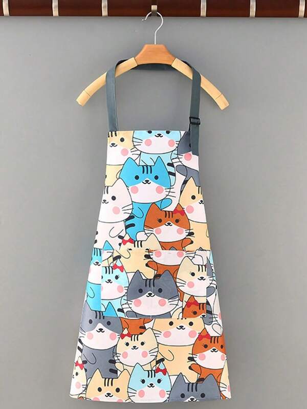 1 pieza Delantal impermeable con estampado de gato, para cocina, baño, hogar, suministros del hogar