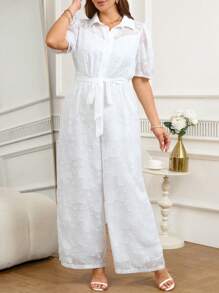 SHEIN Clasi Mono corto de manga abullonada blanco con cintura de mujer curvilínea talla grande, elegante para diario y ocasiones casuales, para invitada de boda, concierto de country, atuendos blancos para mujer, atuendos de cumpleaños para mujer, estilo "vieja riqueza" para mujer, atuendos de verano para mujer, atuendos de vacaciones para mujer, ropa de verano para mujer, salir, casual de negocios para mujer, atuendos de concierto para mujer, atuendos elegantes para mujer, casual de negocios, atuendos de concierto, monos para mujer