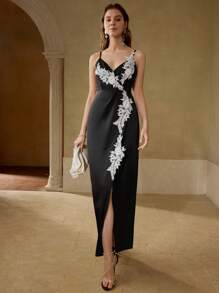 MOTF PREMIUM VÁY CAMI XÉ TAY CẮT HÌNH HOA 3D - màu đen - Xem 3