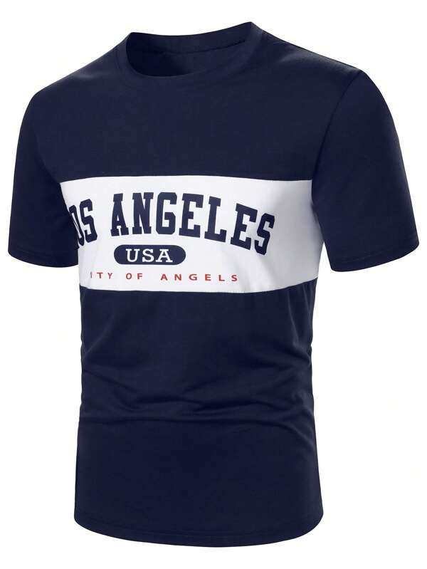 Manfinity Homme T-shirt casual homme à manches courtes avec imprimé blocs de couleurs