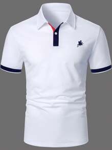 Manfinity Homme Men Contrast Trim Half Button Collar Color Block Golf Business Casual Polo Shirt For Husband - White - View 3