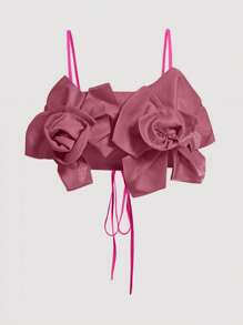 GENKIRA 花卉贴花系带吊带背心，可爱有趣的衬衫，优雅时尚风格，适合春秋季节 - 彩色 - 查看 1