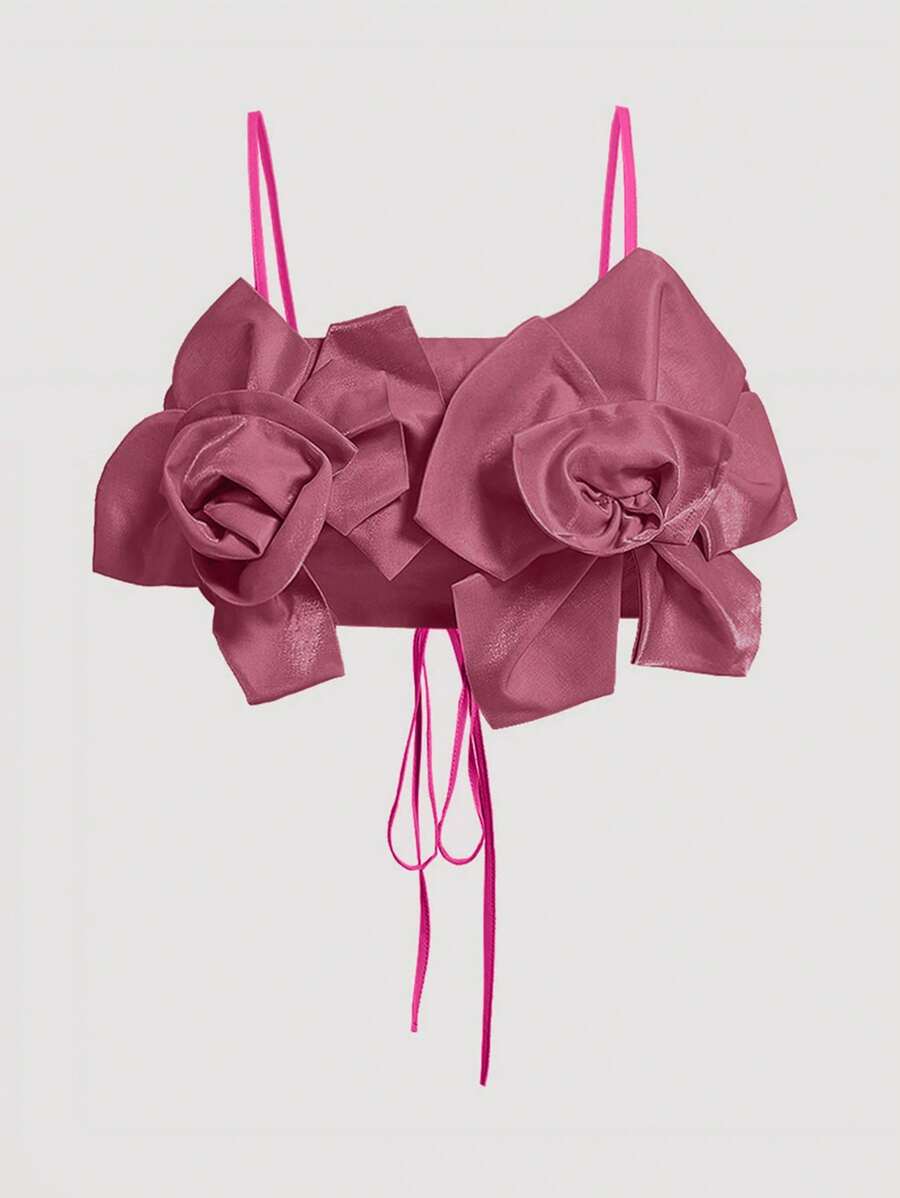 GENKIRA 花卉贴花系带吊带背心，可爱有趣的衬衫，优雅时尚风格，适合春秋季节 - 彩色 - 查看 1