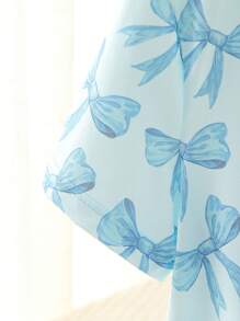Tween Girls Butterfly Print Front Button Short Sleeve Shorts Pajama Set, Elegant Fashion Home Wear - Baby Blue - View 6