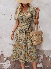 EMERY ROSE Summer Outfit Tropical Vacation Woman Clothes Women Midi Dresses - Multicolor - View 4
