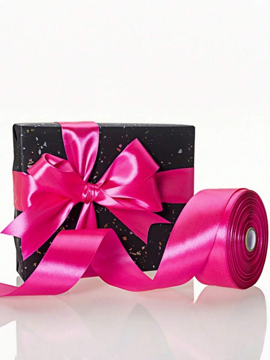 SHEIN 1 Stück Satinband (22 Meter/Rolle), beidseitig bedrucktes Satinband für DIY Rose Deko, Geschenkverpackung - Hochzeit Party Schleifenband für Tisch, Stuhl, Blumentür, Geschenkbox, Torte Dekoration, Bekleidungszubehör, Flechten, erzeugt elegante festliche Atmosphäre, Schleifen Band (0,6/1/1,5/2/2,5/4/5 cm Breite) - Pink - Übersicht 1