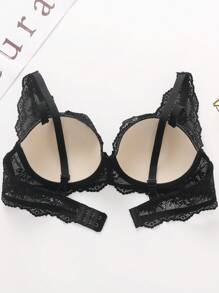 SHEIN 1pc Women Lace Comfort Underwire Lingerie Bra - Black - View 7