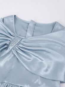 SHEIN 优雅修身缎面连衣裙，适合少女 - 水鴨藍 - 查看 3