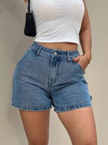 SHEIN ICON Women's Fitted Short Length Denim Shorts, Blue - Medium Wash - View 2