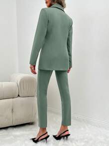 EURMUSE Bộ đồ vest tay dài đơn hàng khuy đơn ve trơn màu cho nữ và quần - Màu xanh Bạc hà - Xem 2