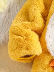 SHEIN Chàng trai trẻ Thêu Hoạt hình Thiết kế tai 3D áo có mũ Áo Teddy Jackets - Màu vàng - Xem 6