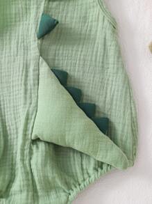 SHEIN Playful Pals 2pcs Baby Boys Summer Green Soft Cotton Dinosaur Bodysuit Dinosaur Hat Set, Cute Style