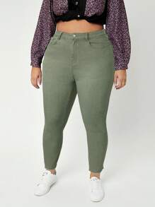 SHEIN SXY Plus Size Stretchy Sexy Versatile Army Green Jeans
